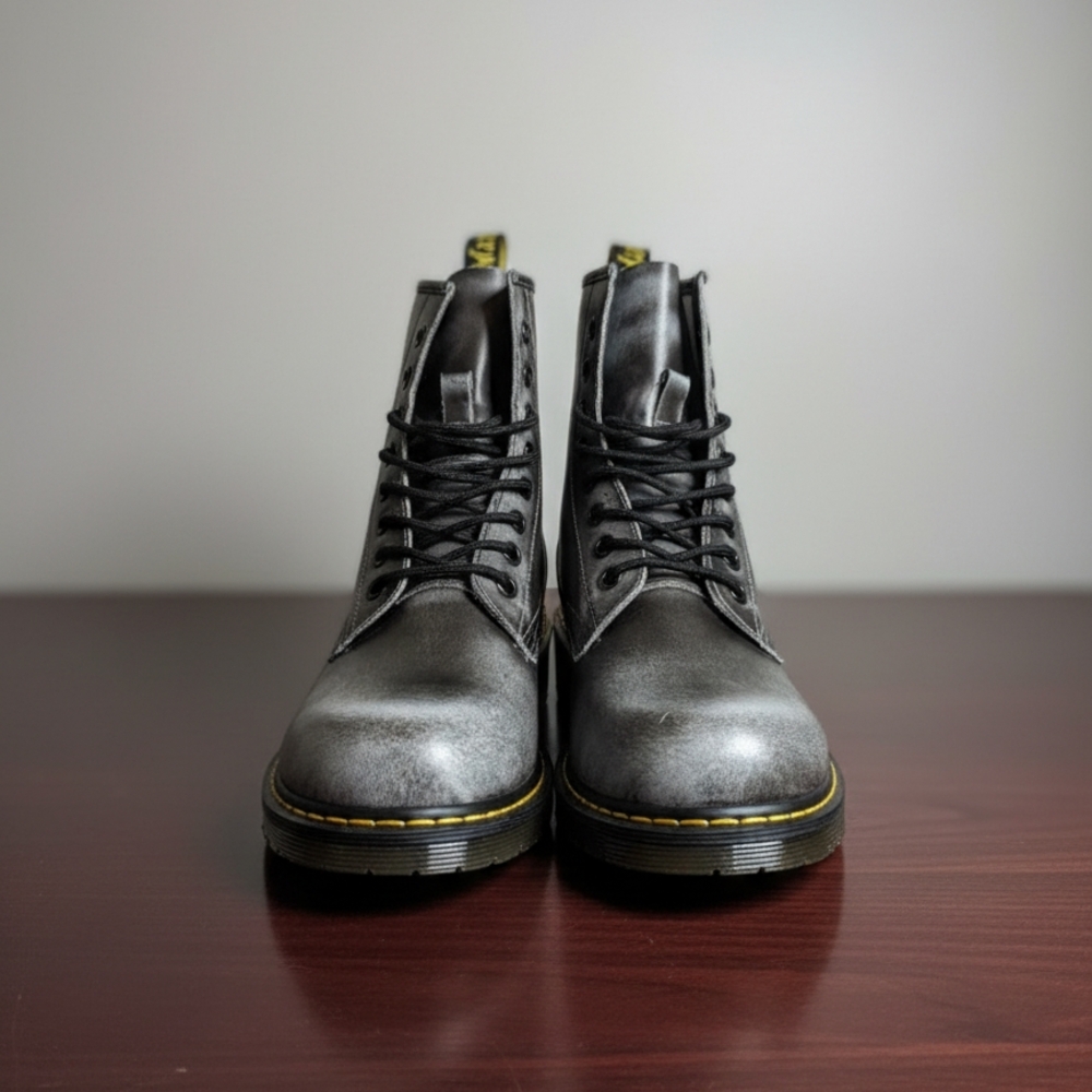 Dr. Martens Men's Gray Leather Boots - Picture 2 of 4